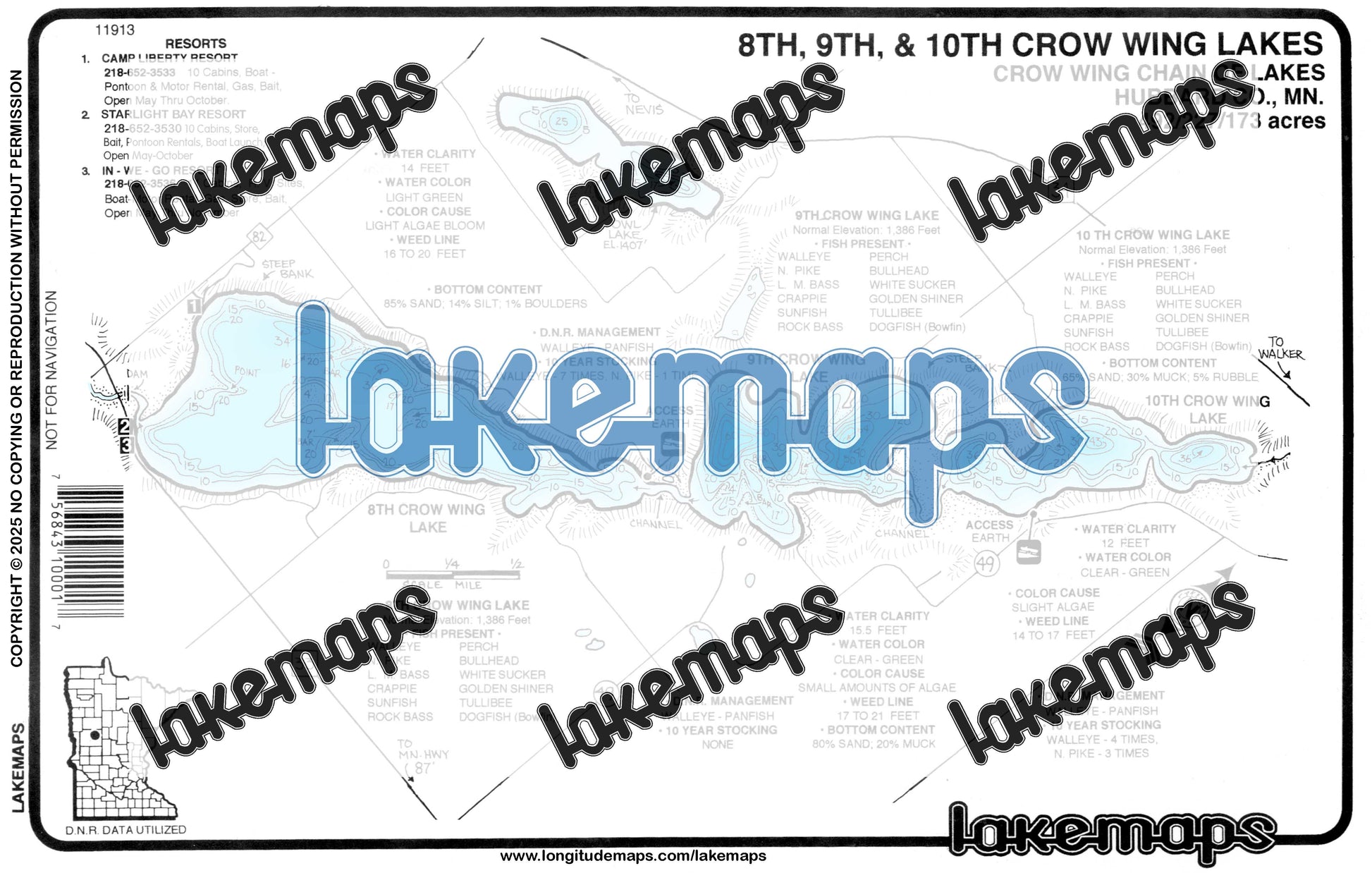 Hubbard County, MN - 8TH-9TH &10TH CROW WING - Lakemap - 11913