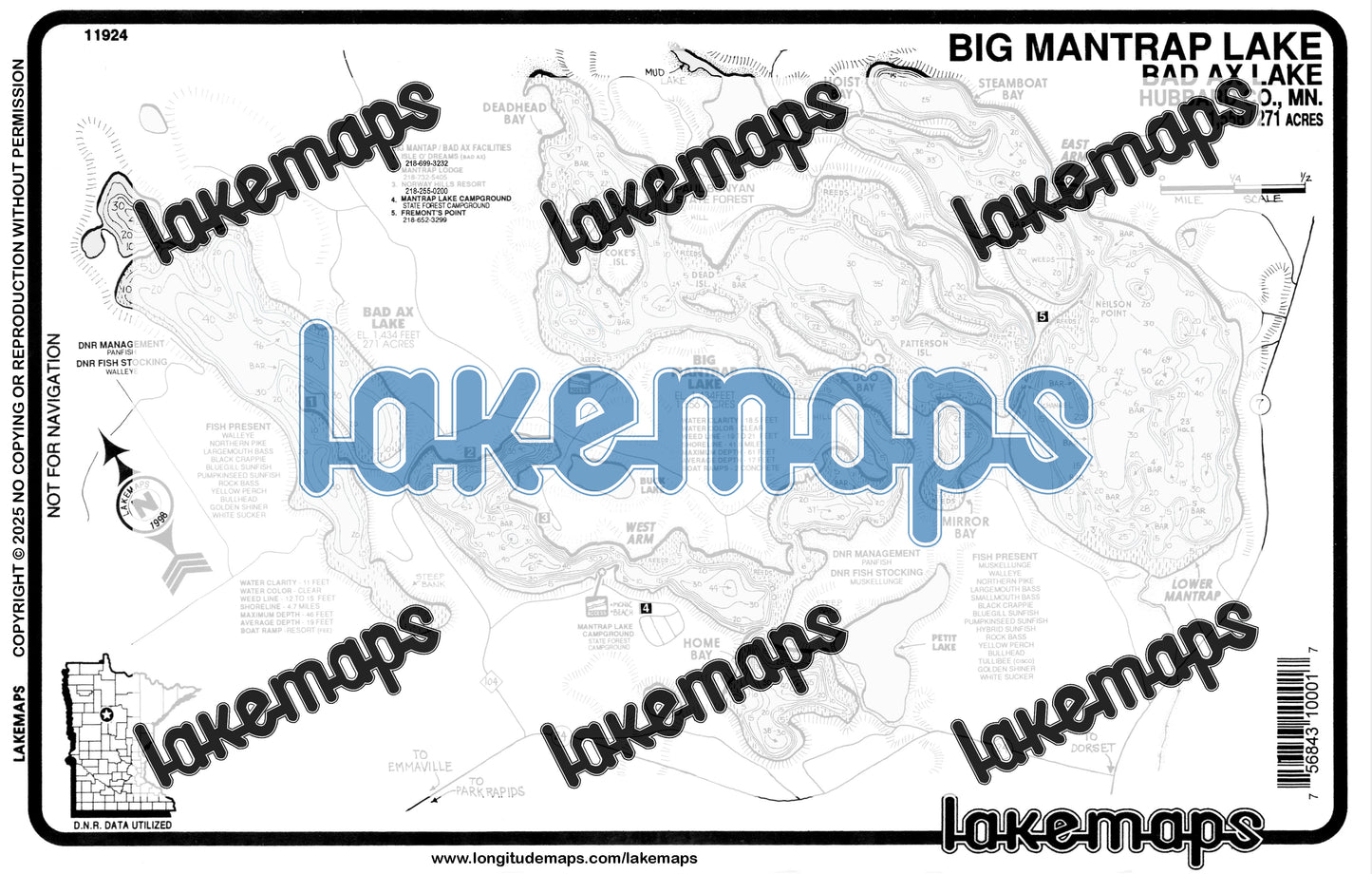 Hubbard County, MN - MANTRAP/ Bad Ax - Lakemap - 11924