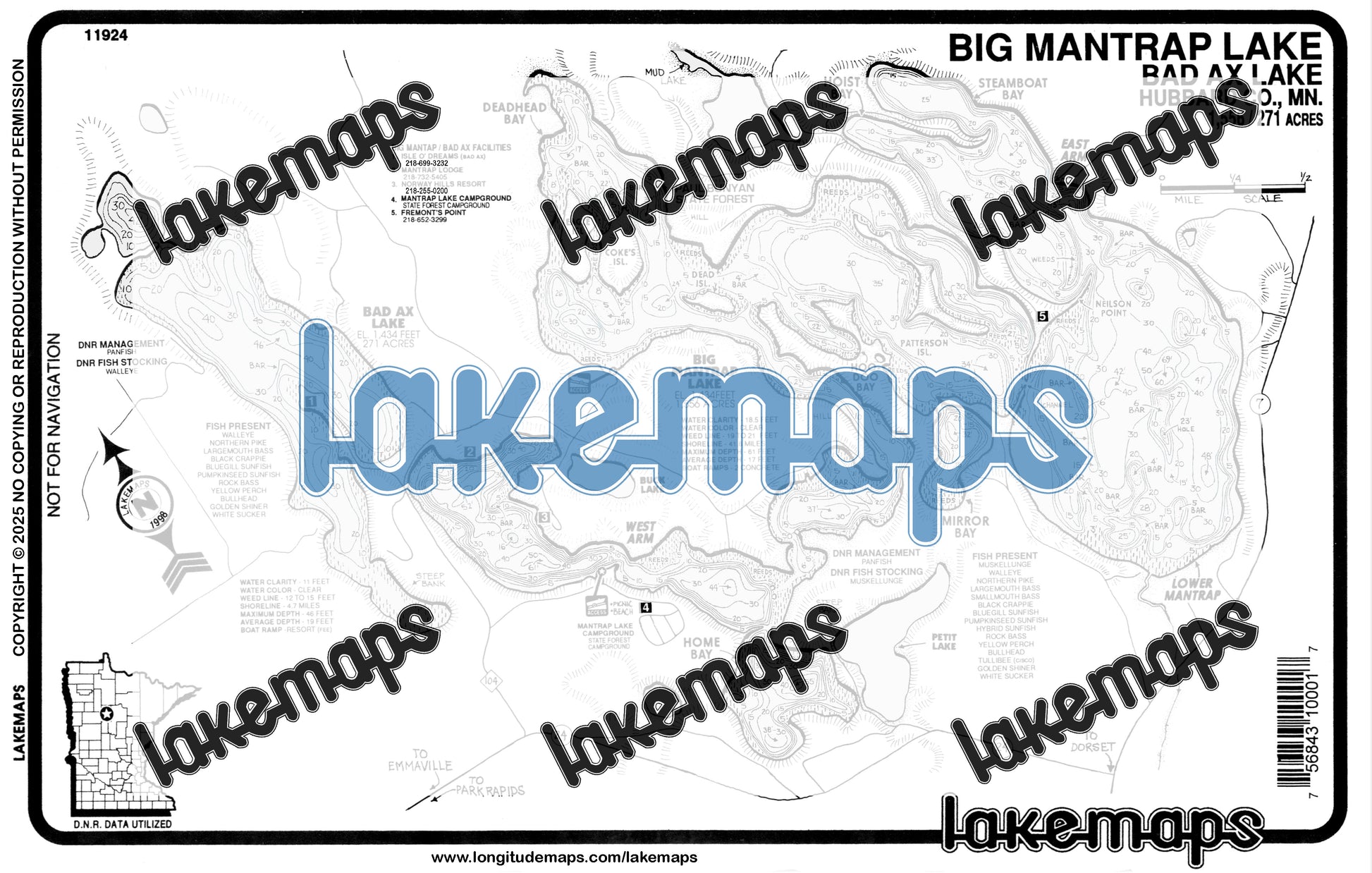 Hubbard County, MN - MANTRAP/ Bad Ax - Lakemap - 11924