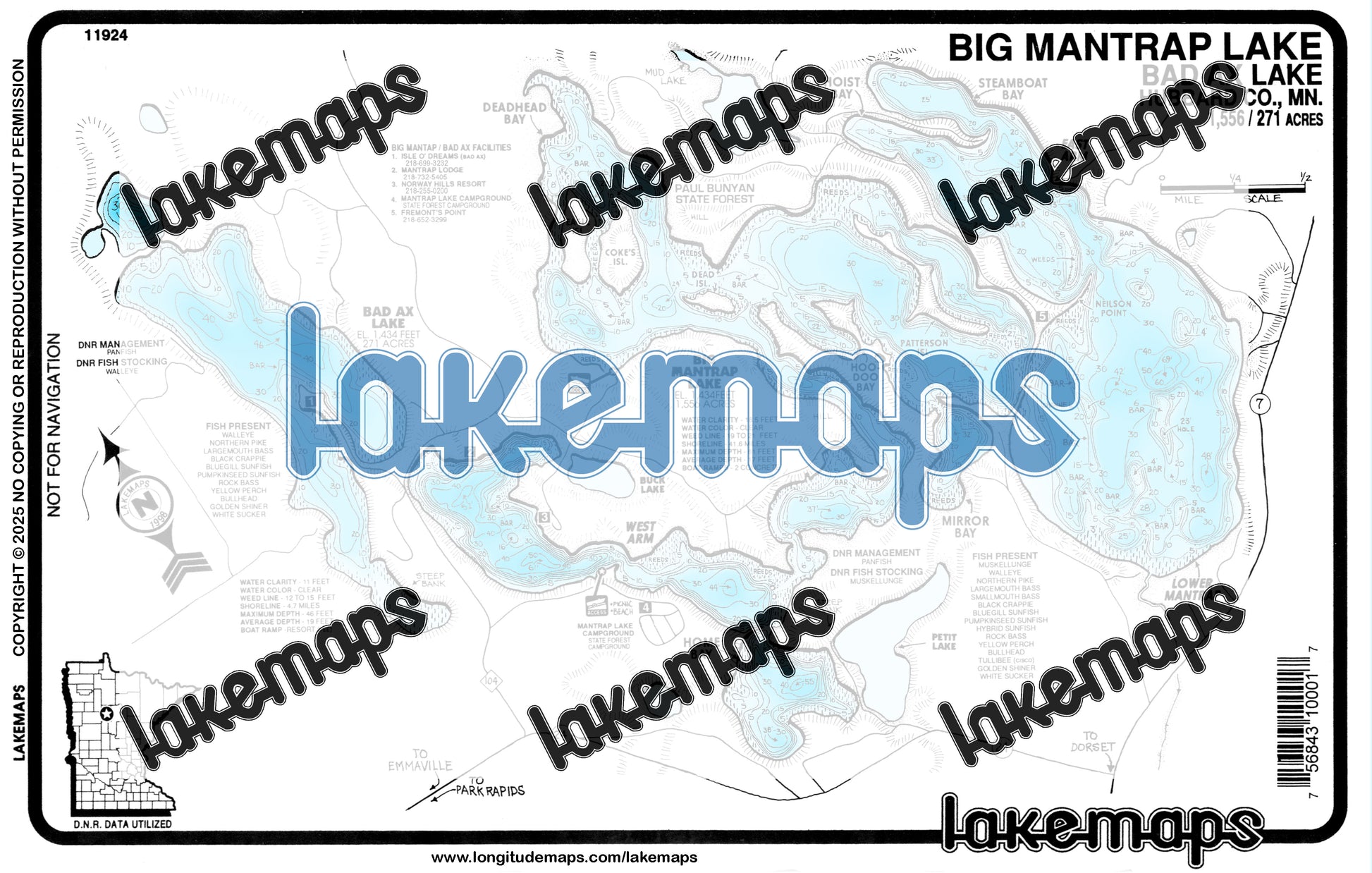 Hubbard County, MN - MANTRAP/ Bad Ax - Lakemap - 11924