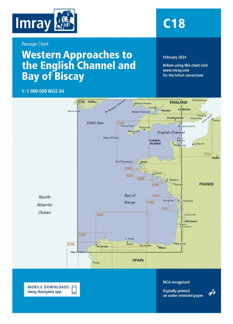 C18 Western Approaches to the English Channel, Bay Biscay Nautical Charts