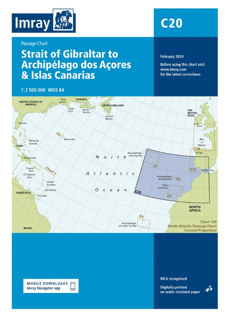 C20 Strait of Gibraltar to Archipélago dos Açores & Islas Canarias Nautical Charts