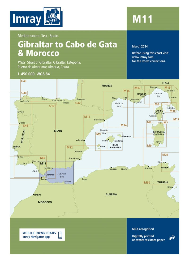 M11 Gibraltar to Cabo de Gata and Morocco Nautical Charts