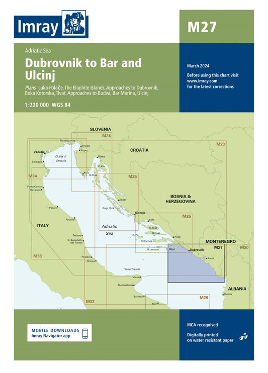 M27 Dubrovnik to Bar and Ulcinj Nautical Charts