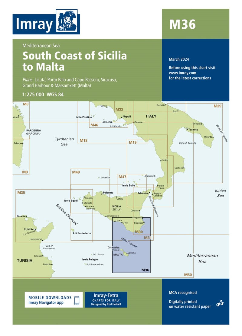 M36 South Coast of Sicilia to Malta Nautical Charts