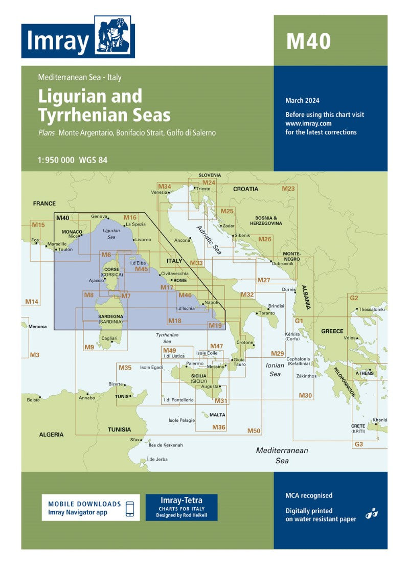 M40 Ligurian and Tyrrhenian Seas Nautical Charts