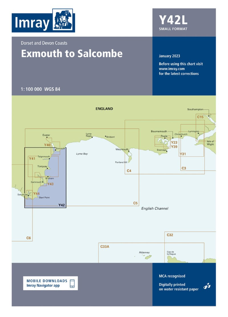Y42L, Laminated, Exmouth to Salcombe (Small Format) Nautical Charts