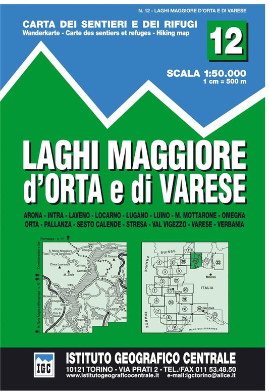 Laghi Maggiore e d'Orta e Varese hiking map