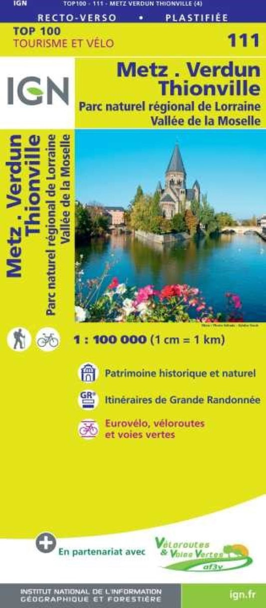 Sheet 111. Metz - Verdun - Luxembourg Hiking & Cycling Map