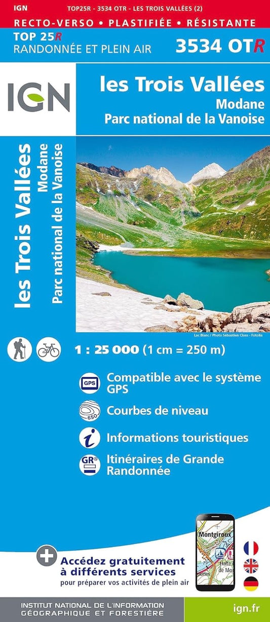 Les Trois Vallées, Modane Top 25 Hiking & Cycling Waterproof Map