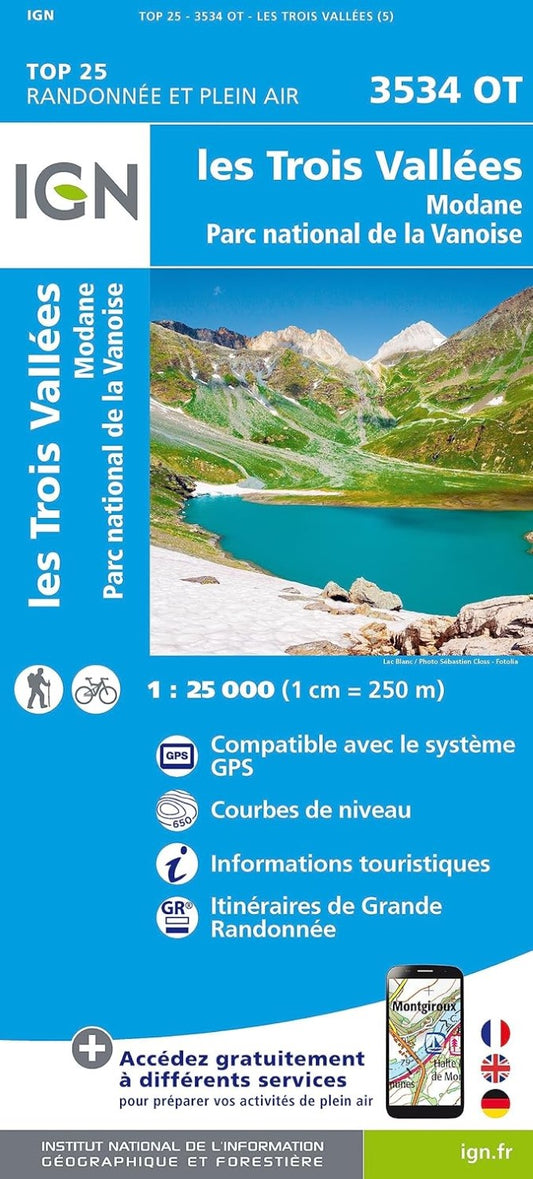 Les Trois Vallées, Modane Top 25 Hiking & Cycling Map