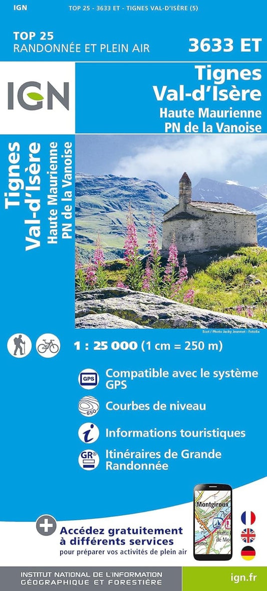 Tignes, Val d'Isere, Haute Maurienne Top 25 Hiking & Cycling Map