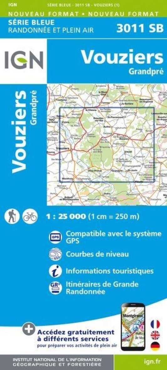 France 1:25,000 topo #3011SB: Vouziers / Grandpré