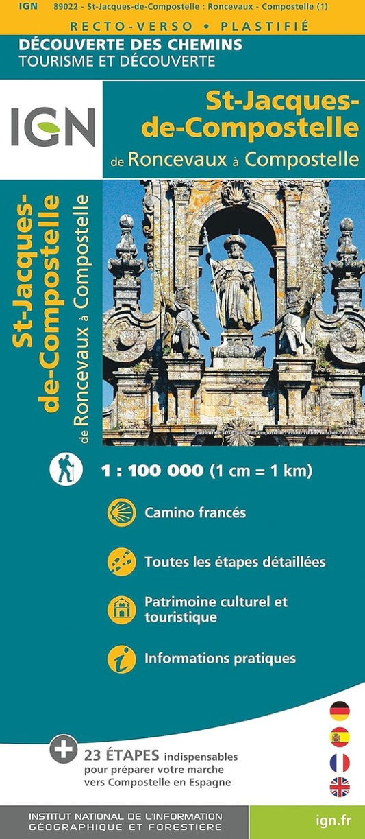 St-Jacques-de-Compostelle / Roncevaux - Compostelle -- Santiago de Compostela: From Roncevaux / Roncesvalles to Santiago Tourism and Discovery Map 89022