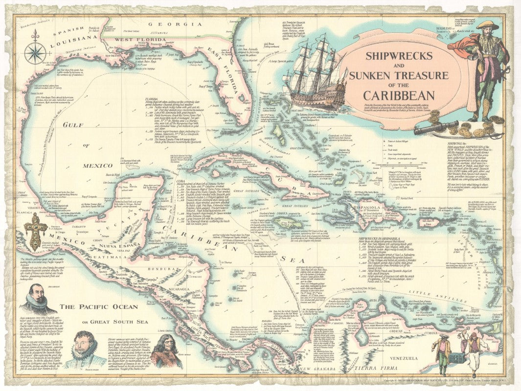 Shipwrecks and Sunken Treasure of the Caribbean Map