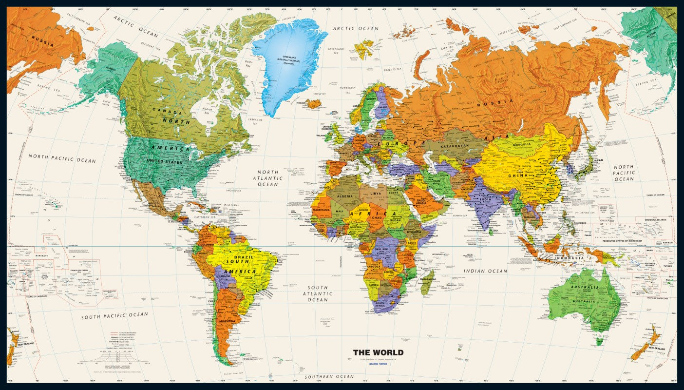 2024 Contemporary World 50” x 28.5” Wall Map - Tyvek