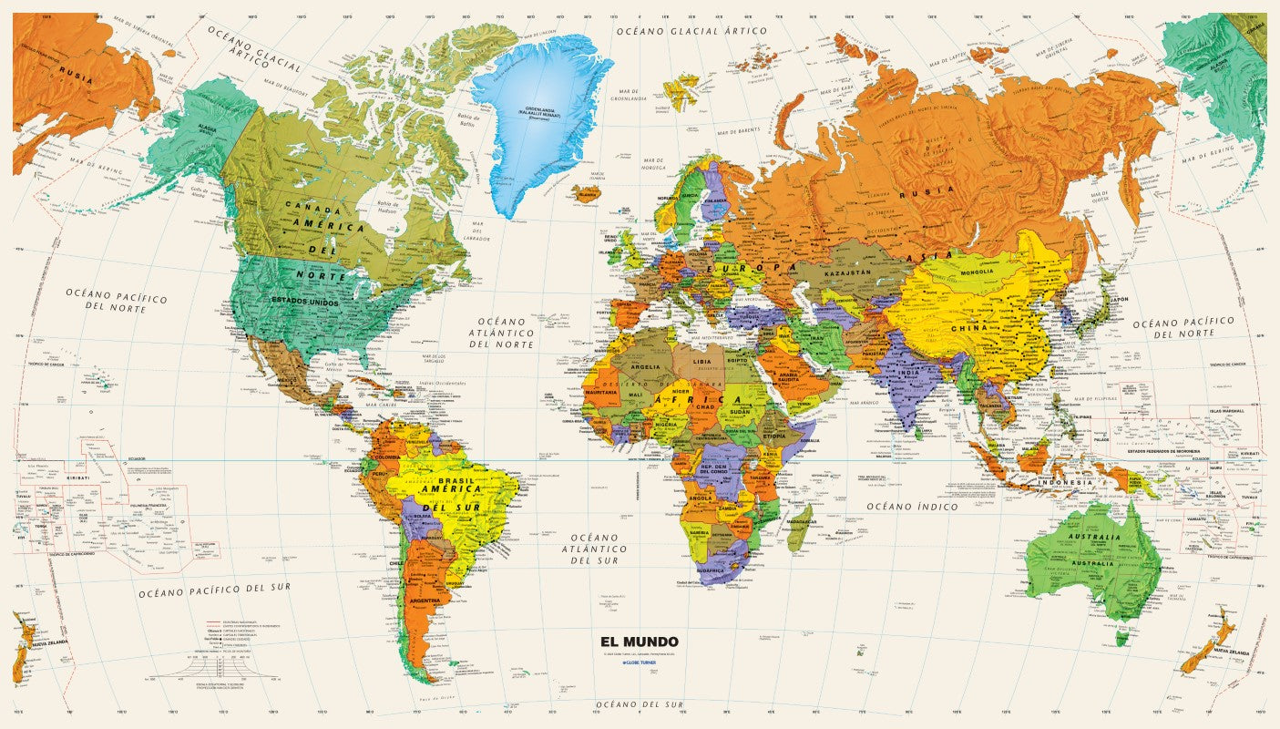2024 Contemporary World 36” x 20.5” Wall Map - Spanish Edition, Tyvek