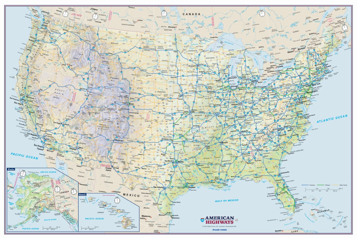 2023 American Highways 24" x 36" Wall Map - Tyvek