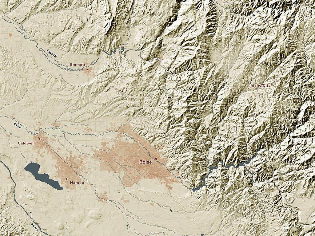 Idaho Landforms and Rivers Fine Art Print Map