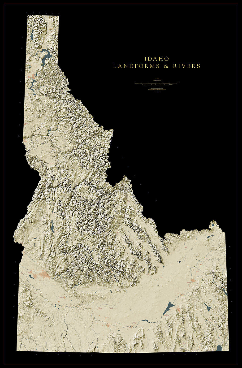 Idaho Landforms and Rivers Fine Art Print Map