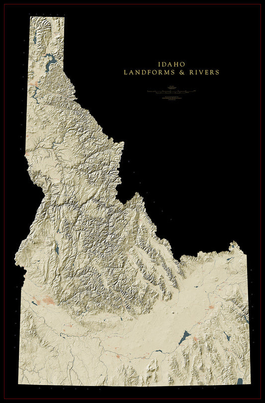 Idaho Landforms and Rivers Fine Art Print Map