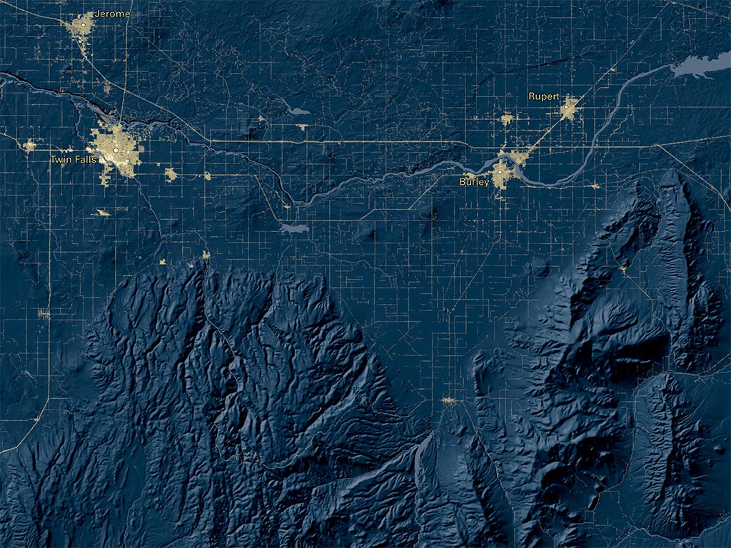 Idaho at Night Fine Art Print Map
