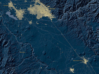 Idaho at Night Fine Art Print Map