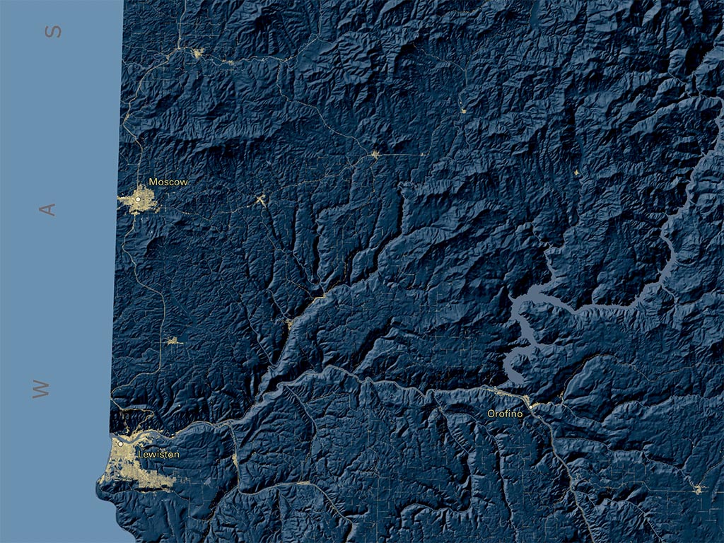 Idaho at Night Fine Art Print Map