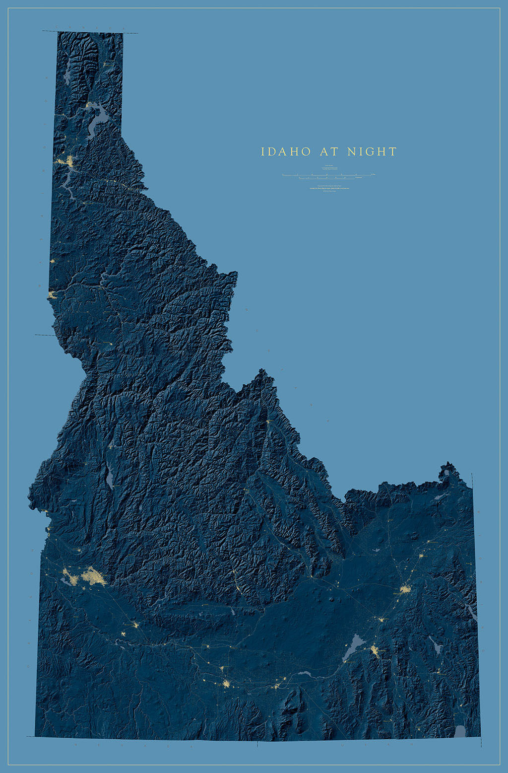 Idaho at Night Fine Art Print Map