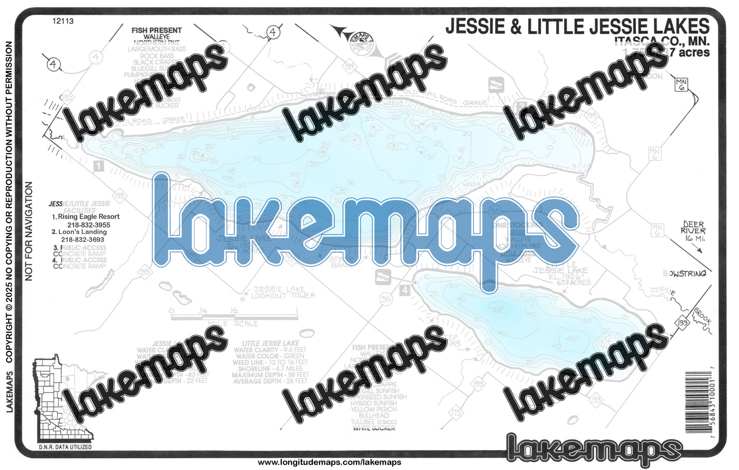 Itasca County, MN - JESSIE / Little Jessie - Lakemap - 12113