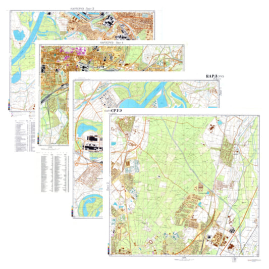 Karlsruhe (Germany) 4-Sheet Map Set - Soviet Military City Plans