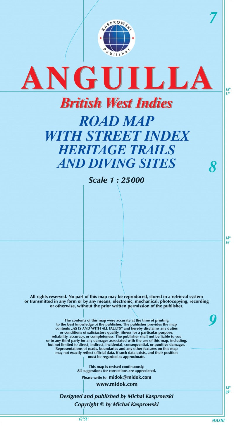 Anguilla, British West Indies : road map with street index heritage trails and diving sites