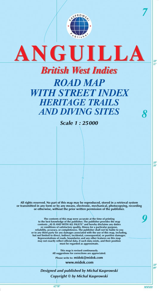 Anguilla, British West Indies : road map with street index heritage trails and diving sites