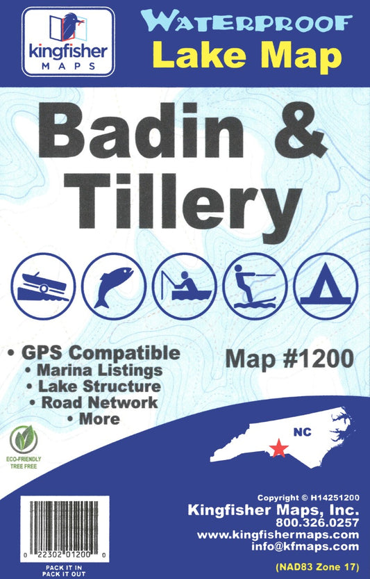 Badin & Tillery Lakes Waterproof Map