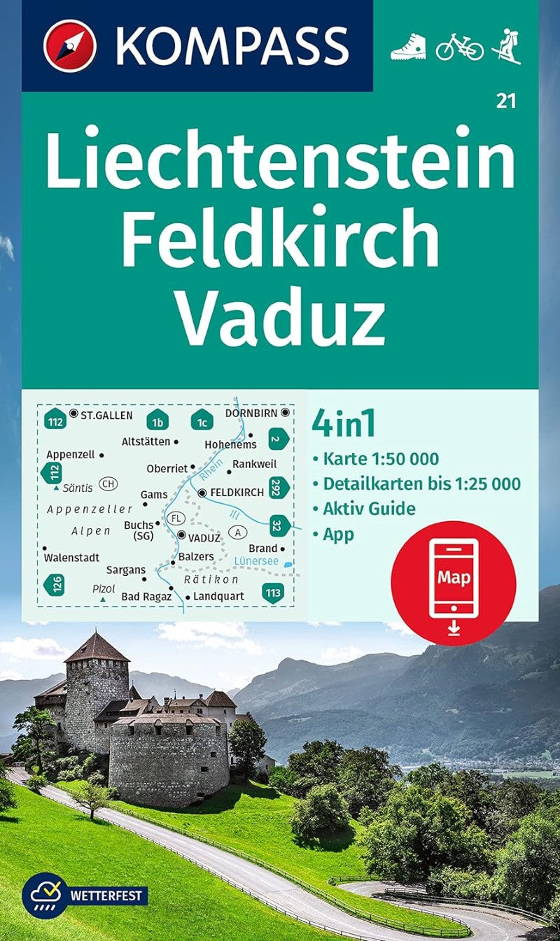 Liechtenstein Feldkirch, Vaduz Hiking Map