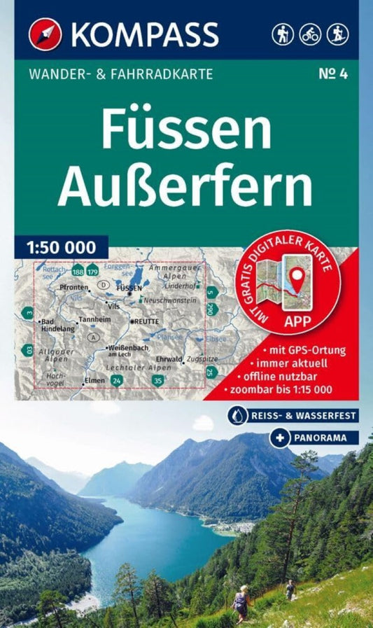 Füssen and Außerfern, Germany Hiking Map (Kompass Map #4)