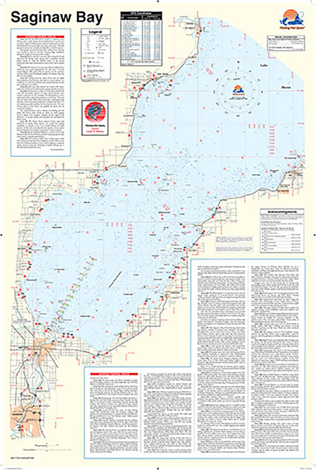 L129 Saginaw Bay Fishing Wall Map Longitude Maps