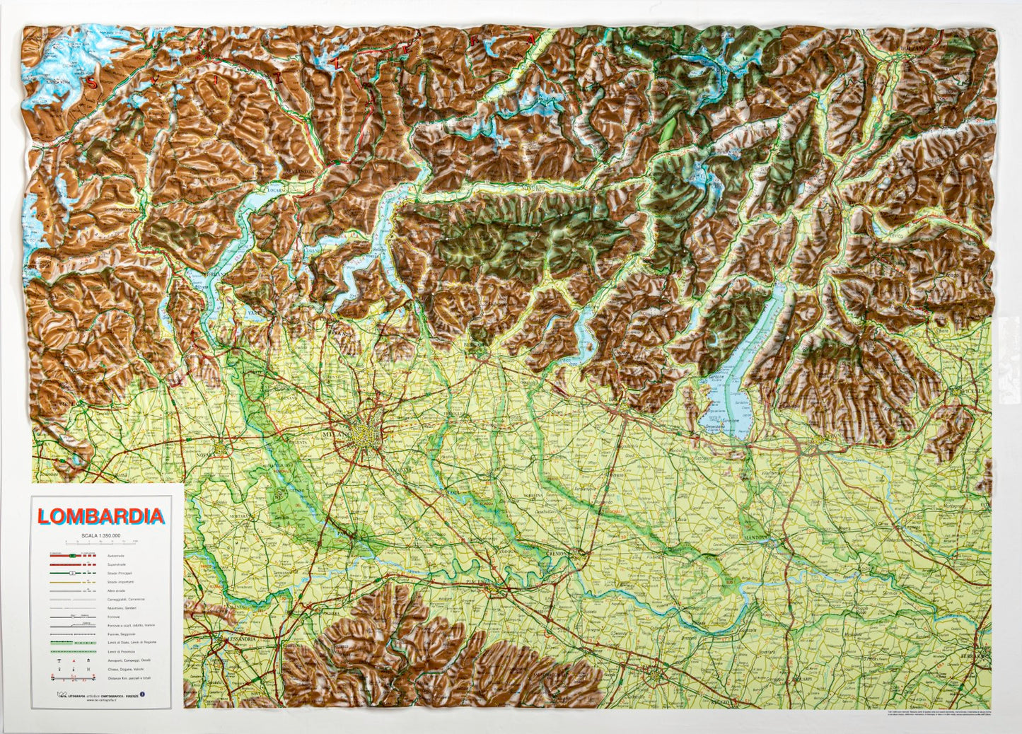 Lombardia, Italy, Raised Relief Map