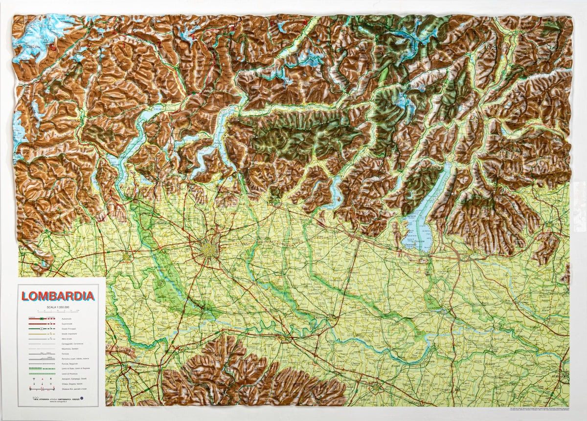 Lombardia, Italy, Raised Relief Map