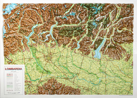 Lombardia, Italy, Raised Relief Map