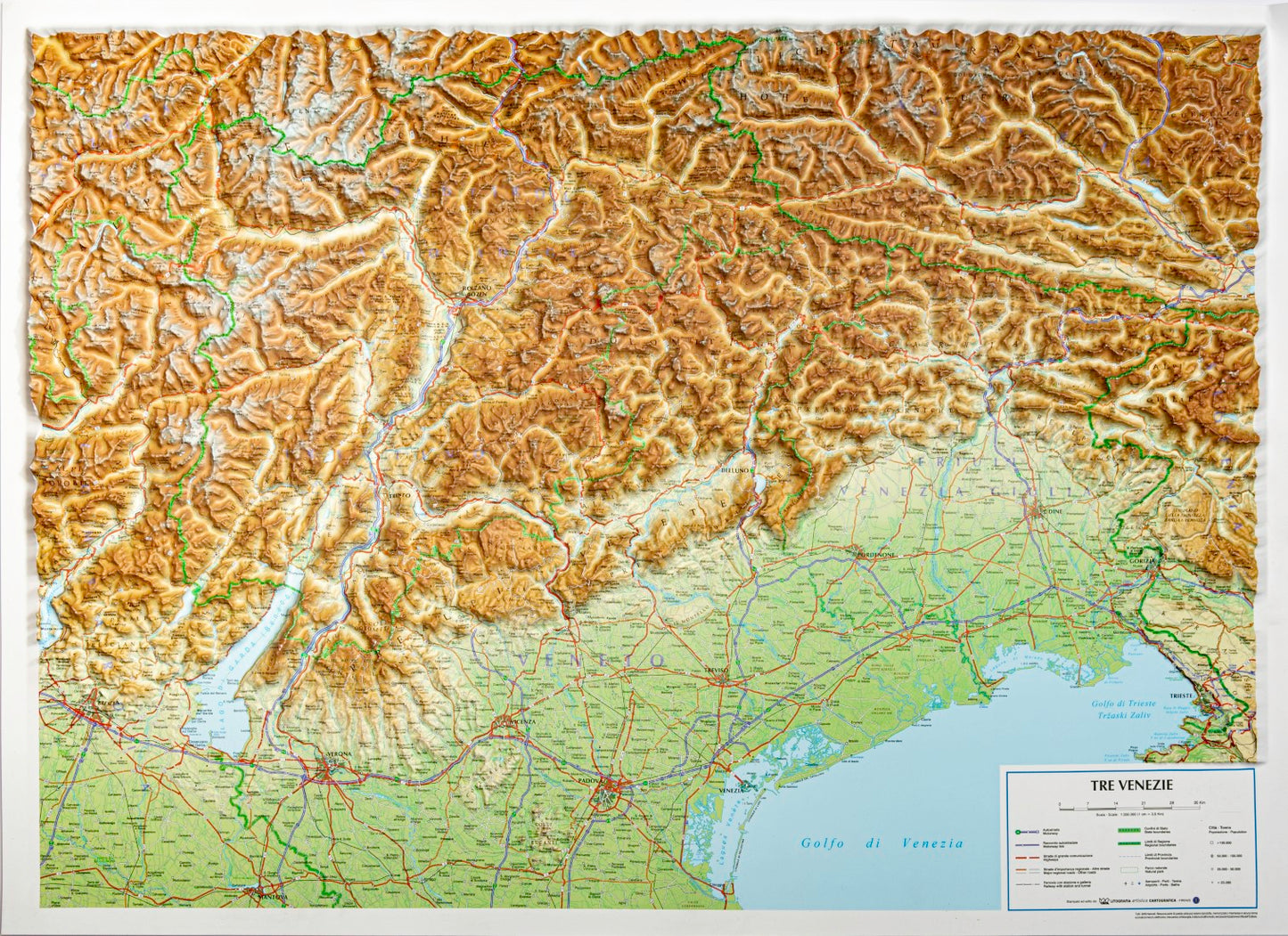 Tre Venezie (Italy) Raised Relief Map 1:350,000