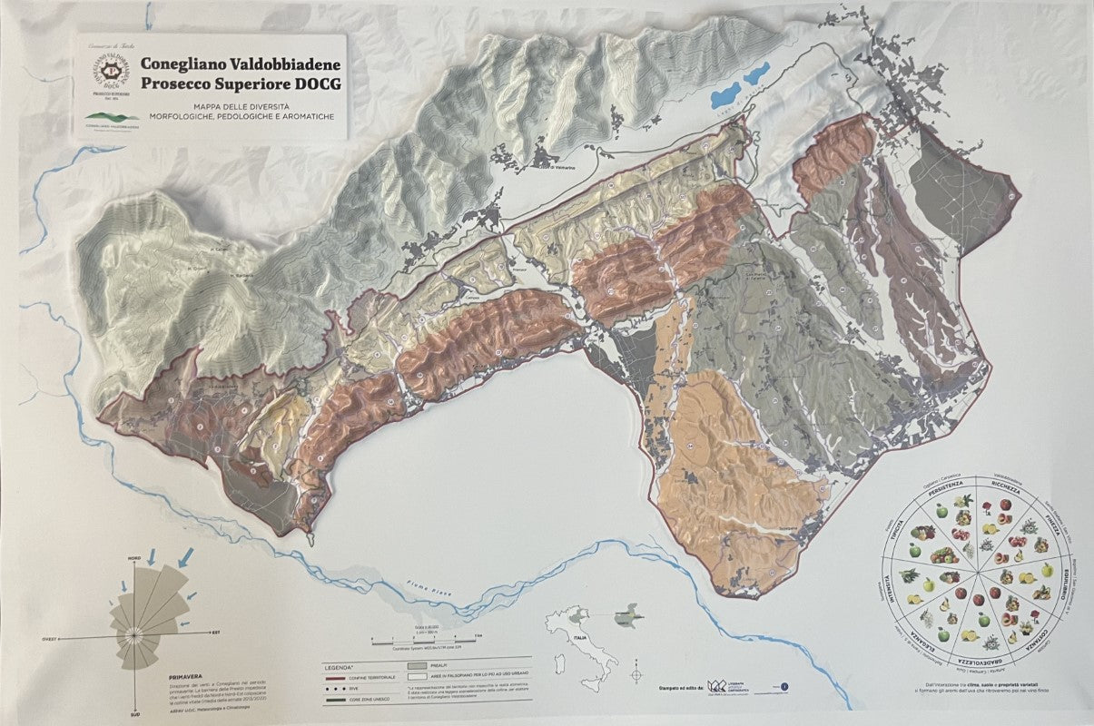 Conegliano Valdobbiadene Prosecco Superiore Wine Raised Relief Map