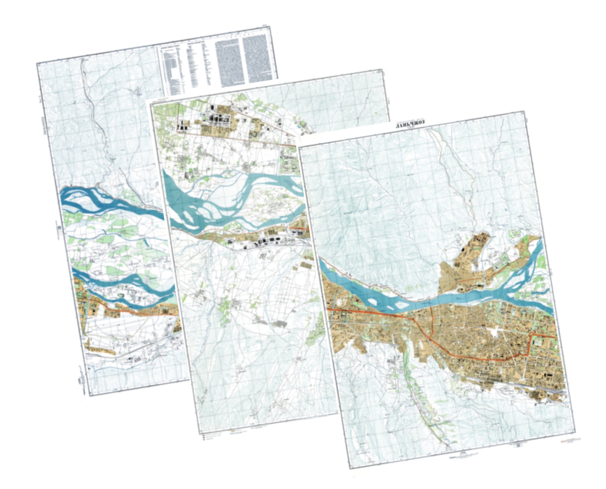 Lanzhou (China) 3-Sheet Map Set - Soviet Military City Plans