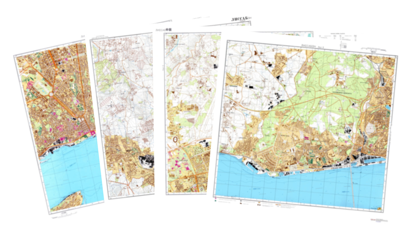 Lisbon (Portugal) 4-Sheet Map Set - Soviet Military City Plans