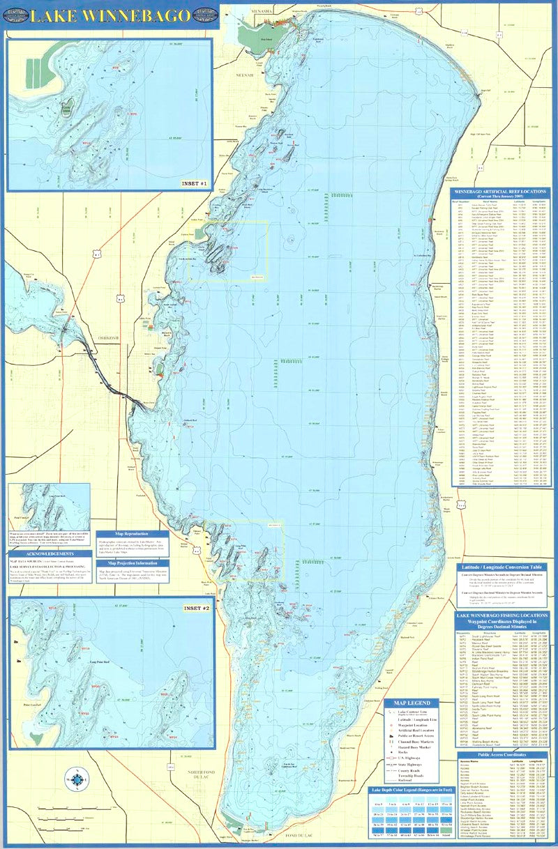 Winnebago Chain of Lakes Winnebago Co Wall Map Poygan/Butte Wall Map