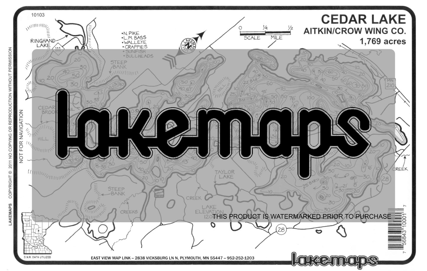 Aitkin County, MN - CEDAR - Lakemap - 10103