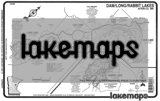 Aitkin County, MN - DAM / Long / Rabbit - Lakemap - 10105