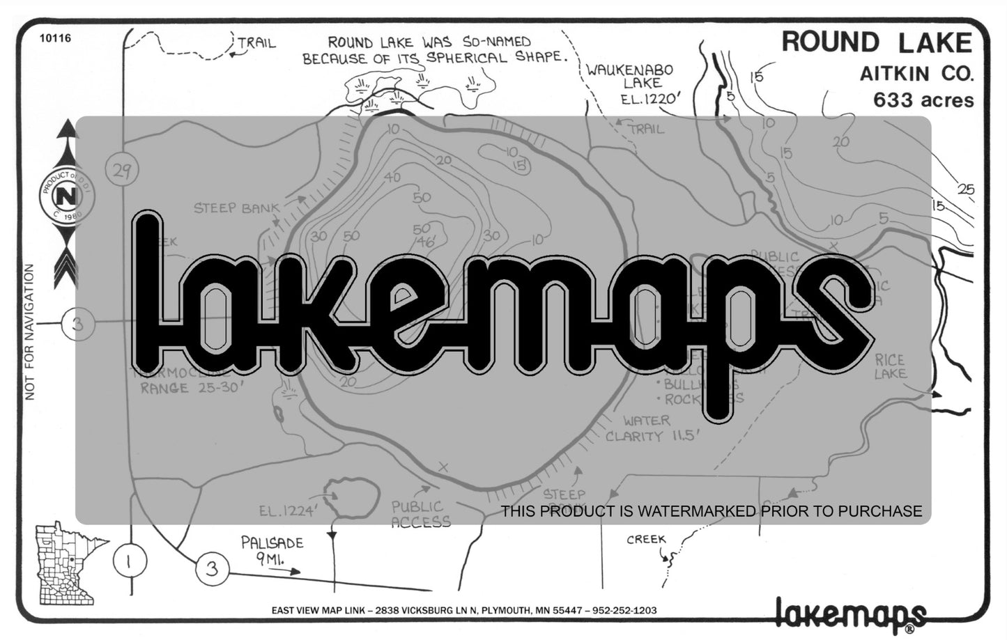 Aitkin County, MN - ROUND (Near Waukenabo) - Lakemap - 10116