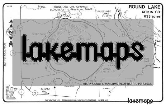 Aitkin County, MN - ROUND (Near Waukenabo) - Lakemap - 10116