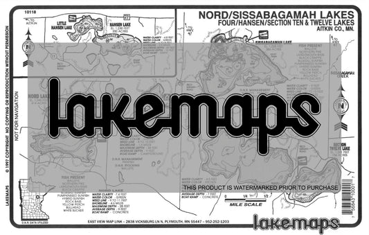 Aitkin County, MN - SISSABAGAMAH/ Nord/Section 10 &12/ Hansen/ Four - Lakemap - 10118